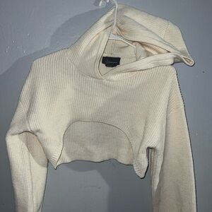 Anthropologie Cream Knit Hooded Sweater